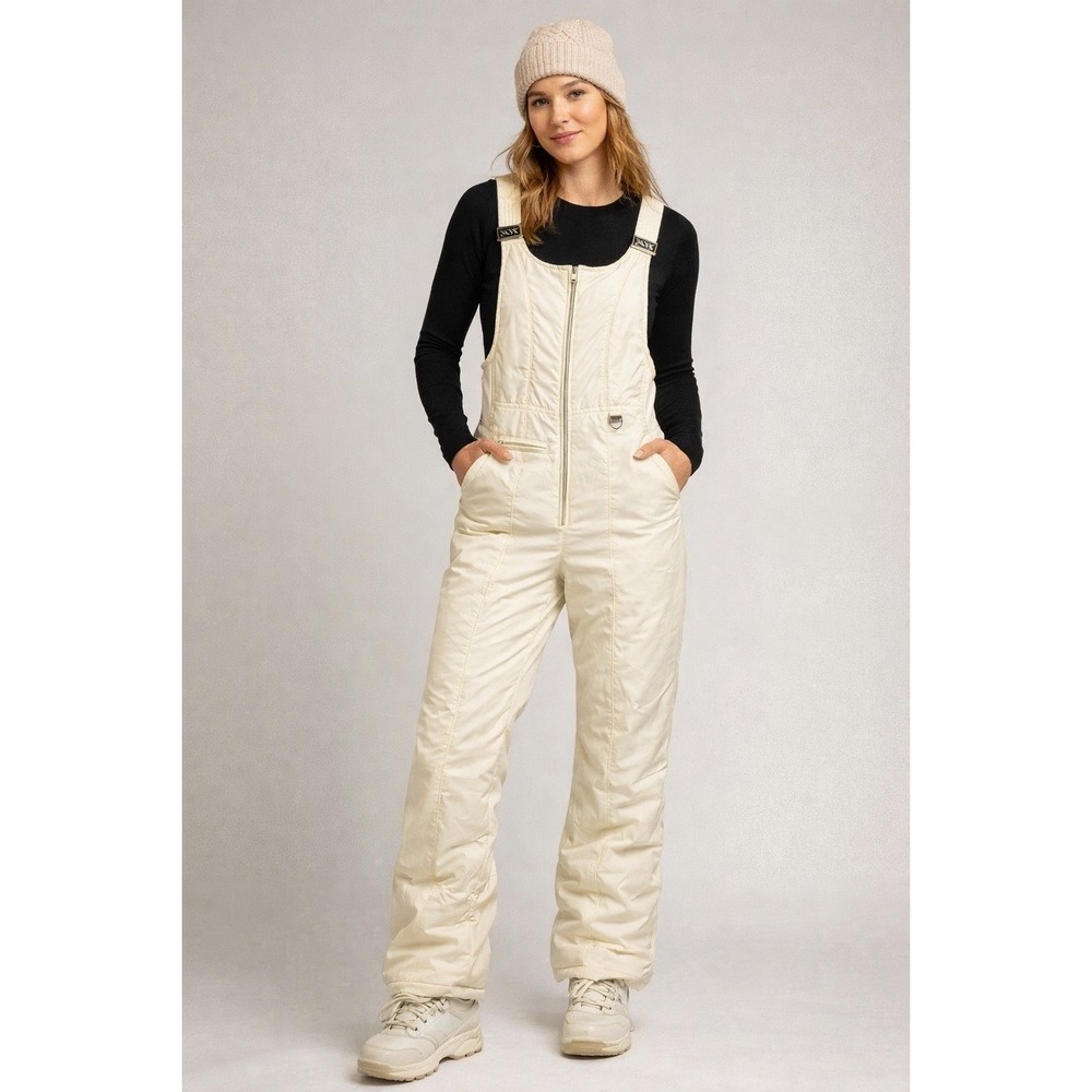 Skyr Ski Bib Overalls Womens Sm‎ Ivory Quilted Vintage Snow Pants Gaper Day